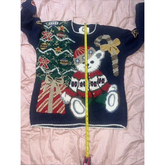 Christopher & Banks Hand Embroidered grannycore teddybear holiday sweater - Picture 4 of 10